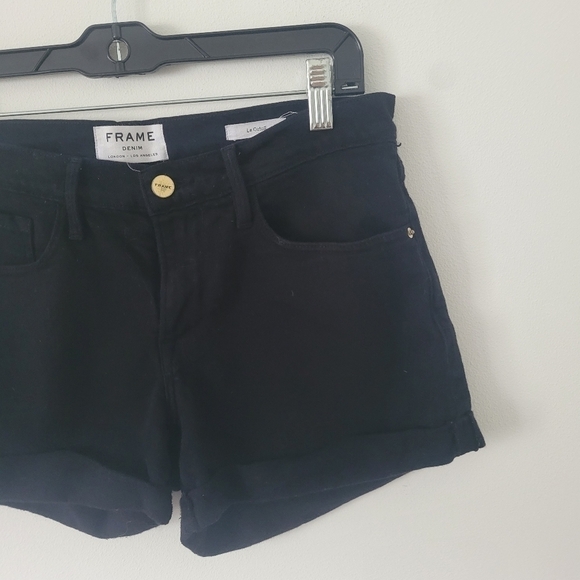 FRAME Le Cutoff Cuffed Mid-Rise Denim Shorts black Size 28 - Picture 6 of 11